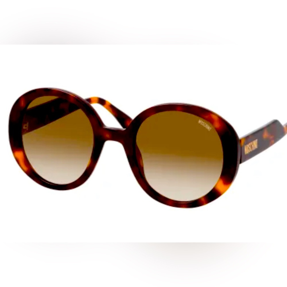 Moschino oversized Brown Tortoise Havana round Sunglasses new